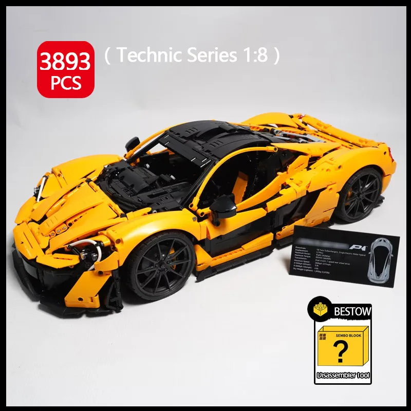 

Yellow P1 technology super Car MOC1:8 model sports car brick 3893pcs boy toy holiday gift home decoration