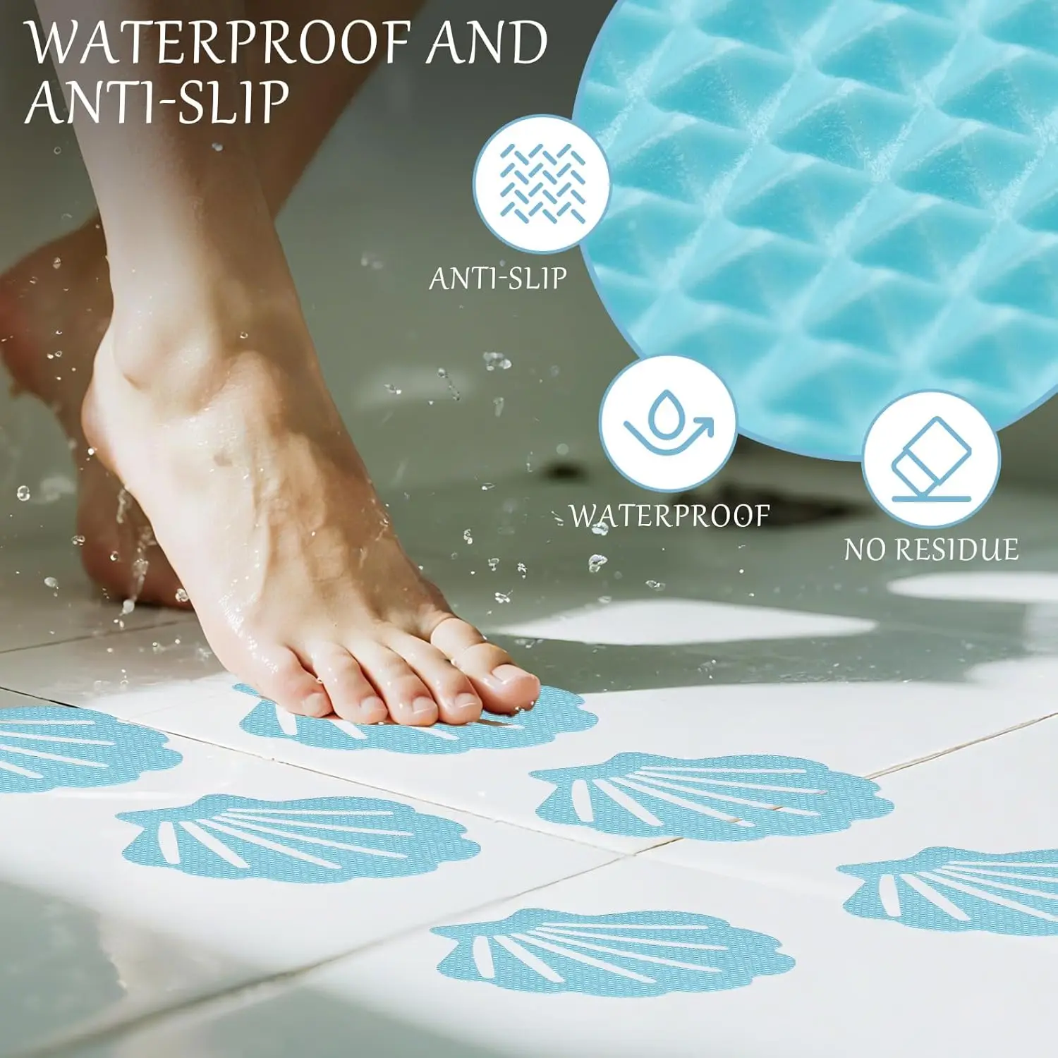 Shell Shaped Non-Slip Bathtub Stickers Anti-Skid Shower Floor Decals with Adhesive Decals Scraper Self-Adhesive Bath Tub Pads