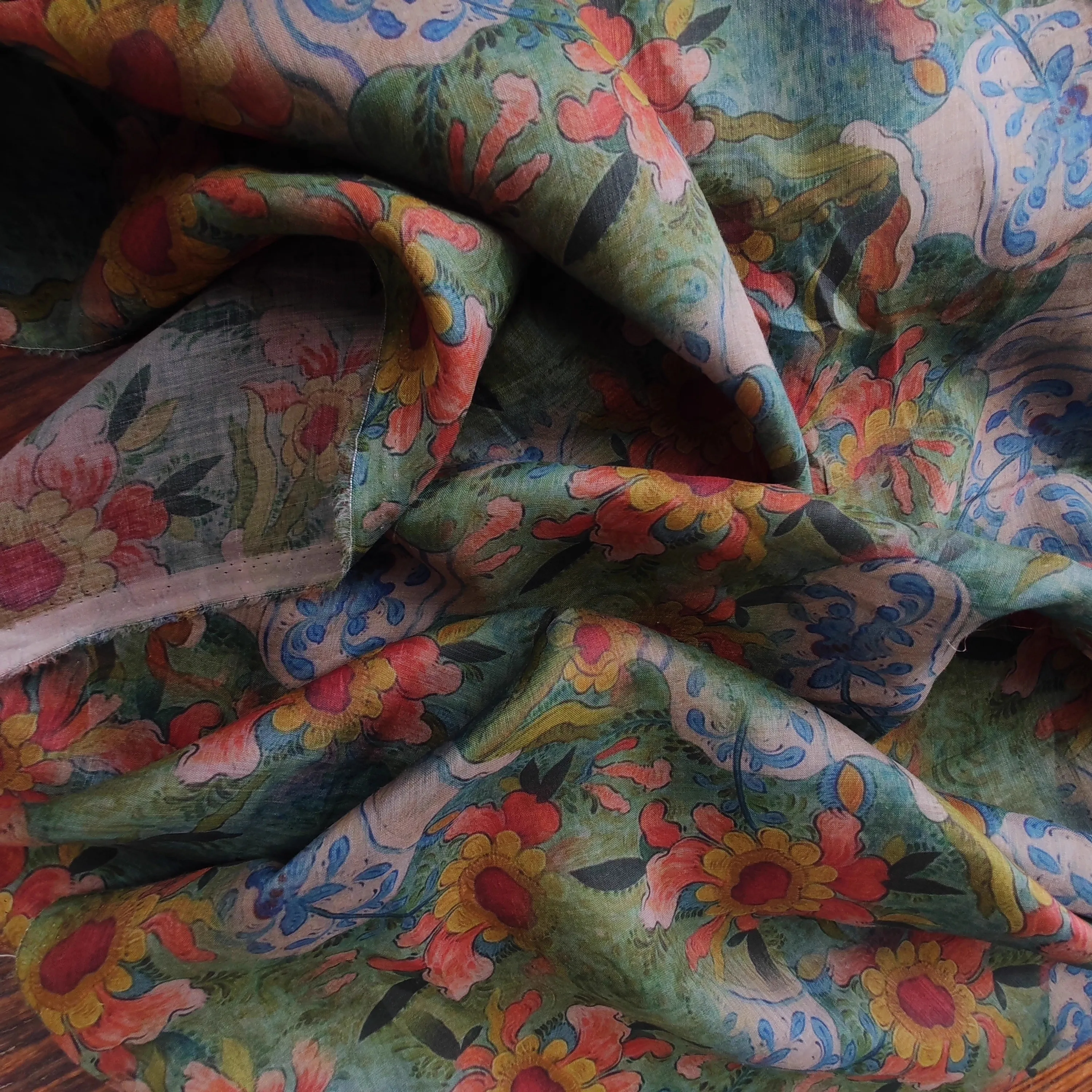 

1yard Bi Sha Flower Shadow Printing natural ramie fabric tissu Skirt dress shirt bag cheongsam fabric for clothing