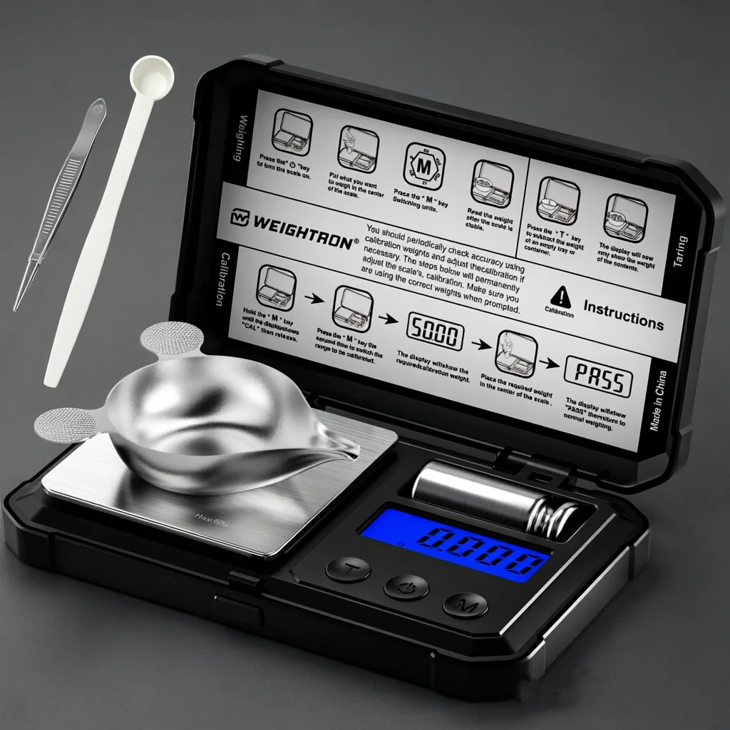 Balanza digital de alta precisión para joyería, 50 g/0,001 g, con pantalla LCD y función de tara, 6 unidades, balanza de microgramos para monedas, oro y recarga, con peso de calibración.
