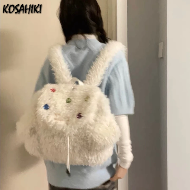 

Japanese Trendy Kawaii Women Schoolbags Fluffy Sweet Fashion Diamond Handbags Casual Students Y2k Aesthetic Cute Girls Backpacks