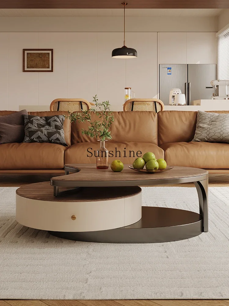 

Design light luxury walnut surface coffee table modern style advanced stretch oval combination Italian minimalism FT