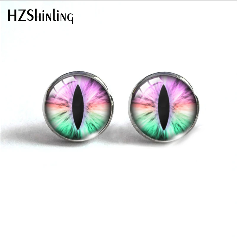 New Arrival Cat Eye Dragon Eyes Colorful Handmade Stainless Steel Earrings Vintage Dragon Eyes Stud Earrings