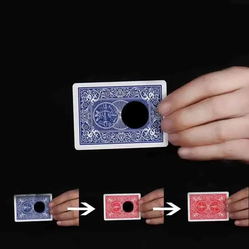 Azul a vermelho mudança de cor buraco preto truques mágicos cartão desaparecendo close-up adereços magia prop ilusão truque prop