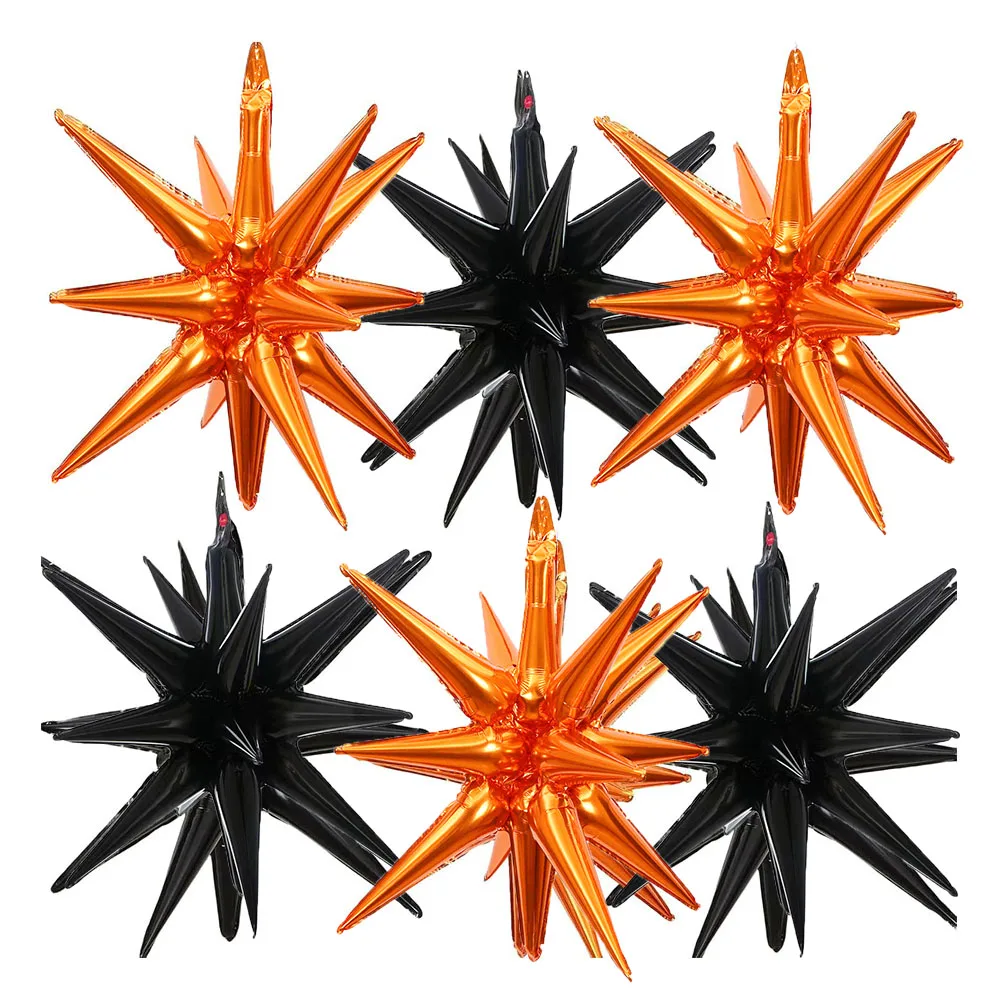 

6pcs 22Inch Black Orange Explosion Balloons Cone Stars Aluminum Foil Balloons for Halloween Birthday Graduation Party Decoration