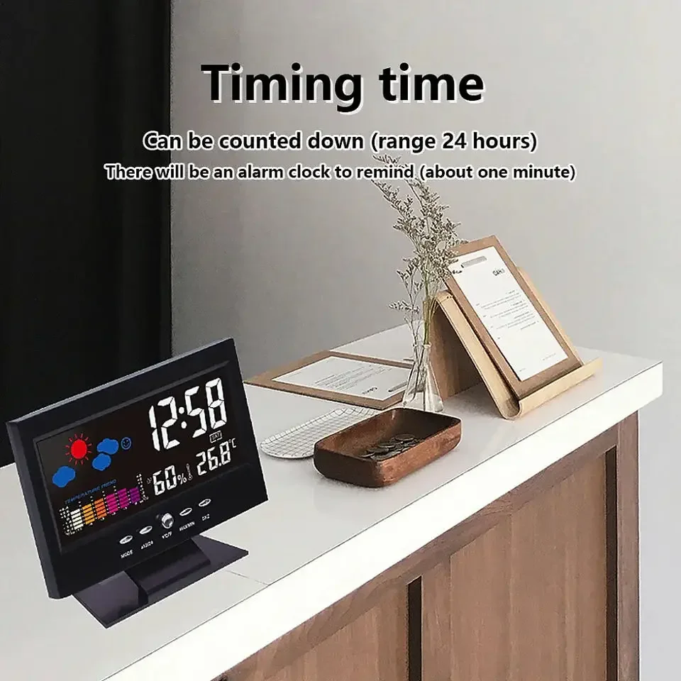 Weather Station Alarm Clock Forecast Alarm Clock Indoor Outdoor color screen display temperature humidity  voice-activated clock