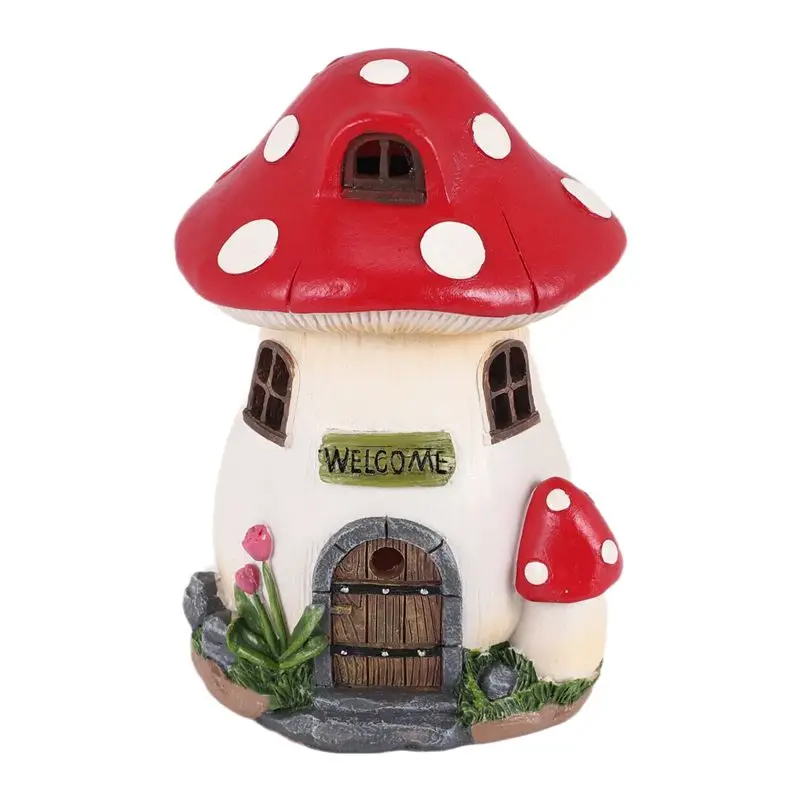 THIVN-Mushroom House Solar Lamp Resin Craft Gardening Garden Miniature Fairy Landscape House Decoration Ornament