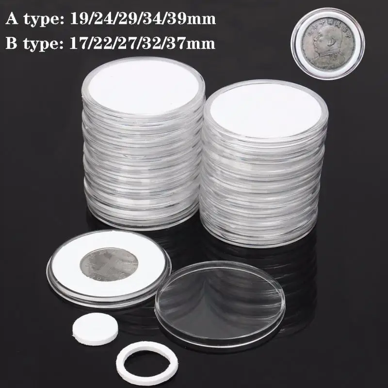 10 Stück transparente Coinning-Kapselhalter-Aufbewahrungsbox, 17–37 mm, 19–39 mm, mit verstellbarer Schaumdichtung für Sammel-Coinning-Medaille – Detail 3