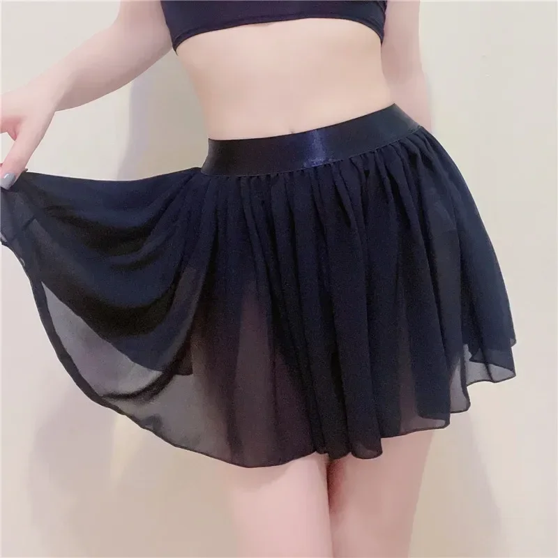 

Elastic See Through A-Line Pleated Mini Skirts Solid Color Black Sheer Sexy Long High Waisted White Lace Short Skirt for Woman