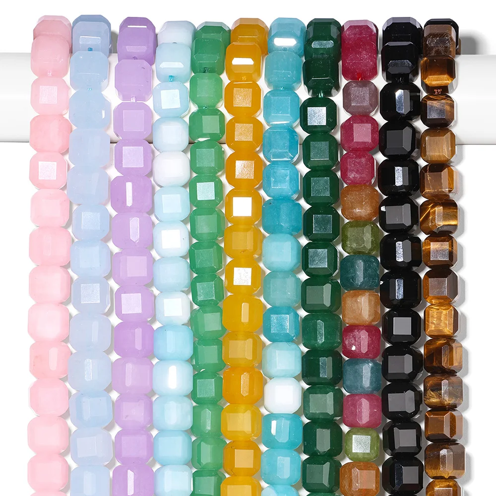 7-8MM Faceted Square Shape Chalcedony Natural Stone Loose Cube Spacer Beads for Jewelry Making Diy Bracelet Accessories