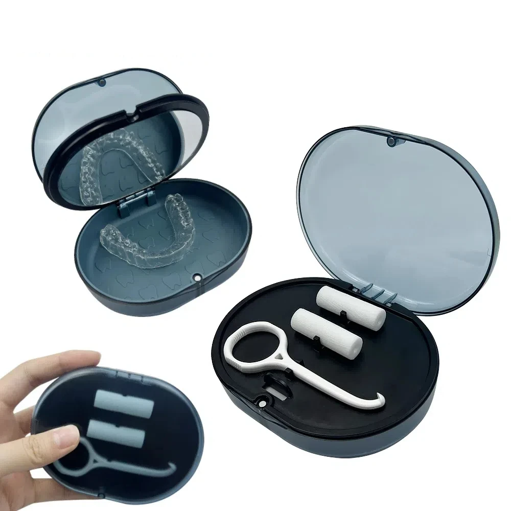 2 Layers 5Pcs Retainer Case Orthodontic Storage Box With Mirror Invisible Removable Braces Remover Aligner