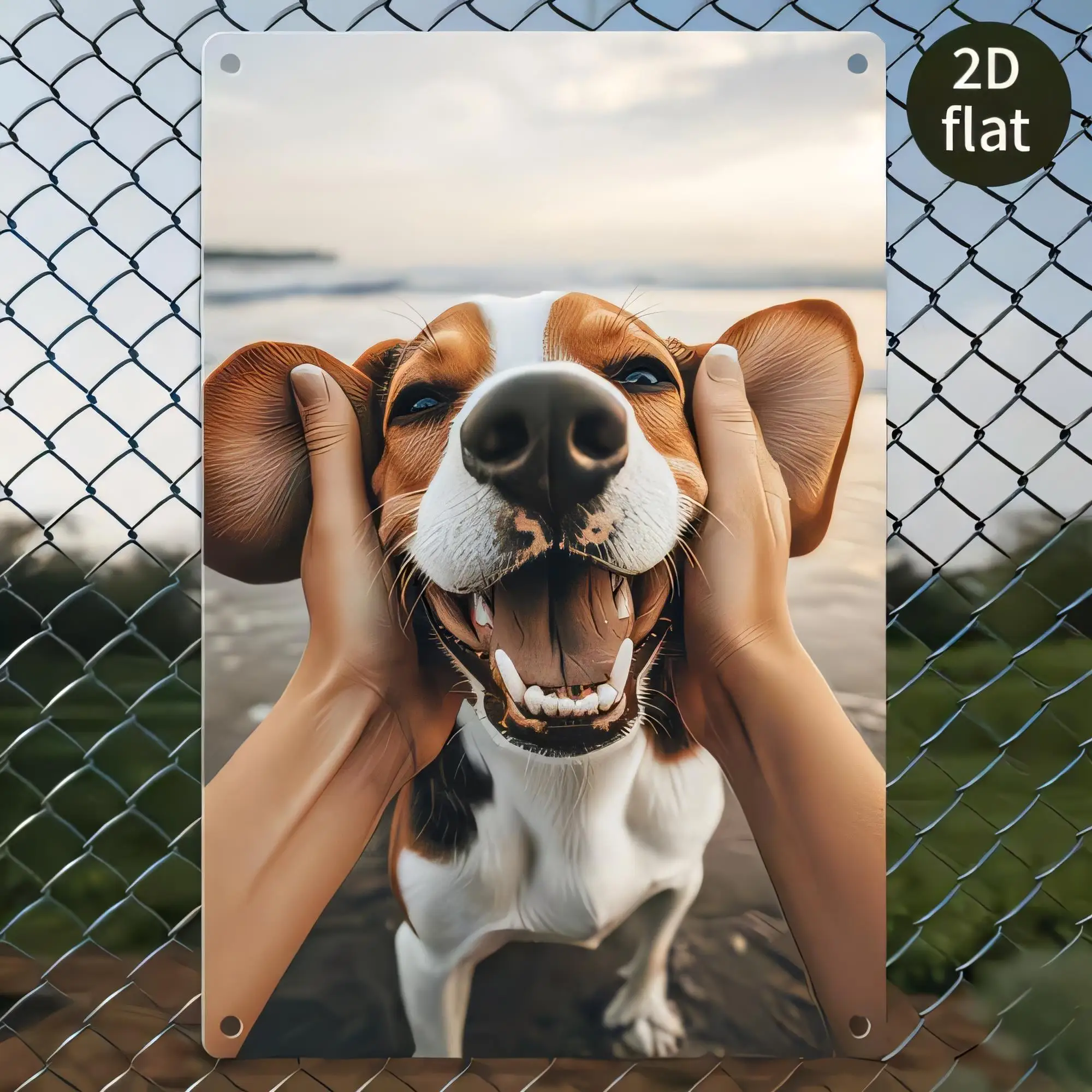 Tin Sign  Dog Hands Covering Snout Cartoon Poster Metal Wall Decor for Home Garage Bar Cafe, Funny Beagle Rescue Pet Lover Gift,