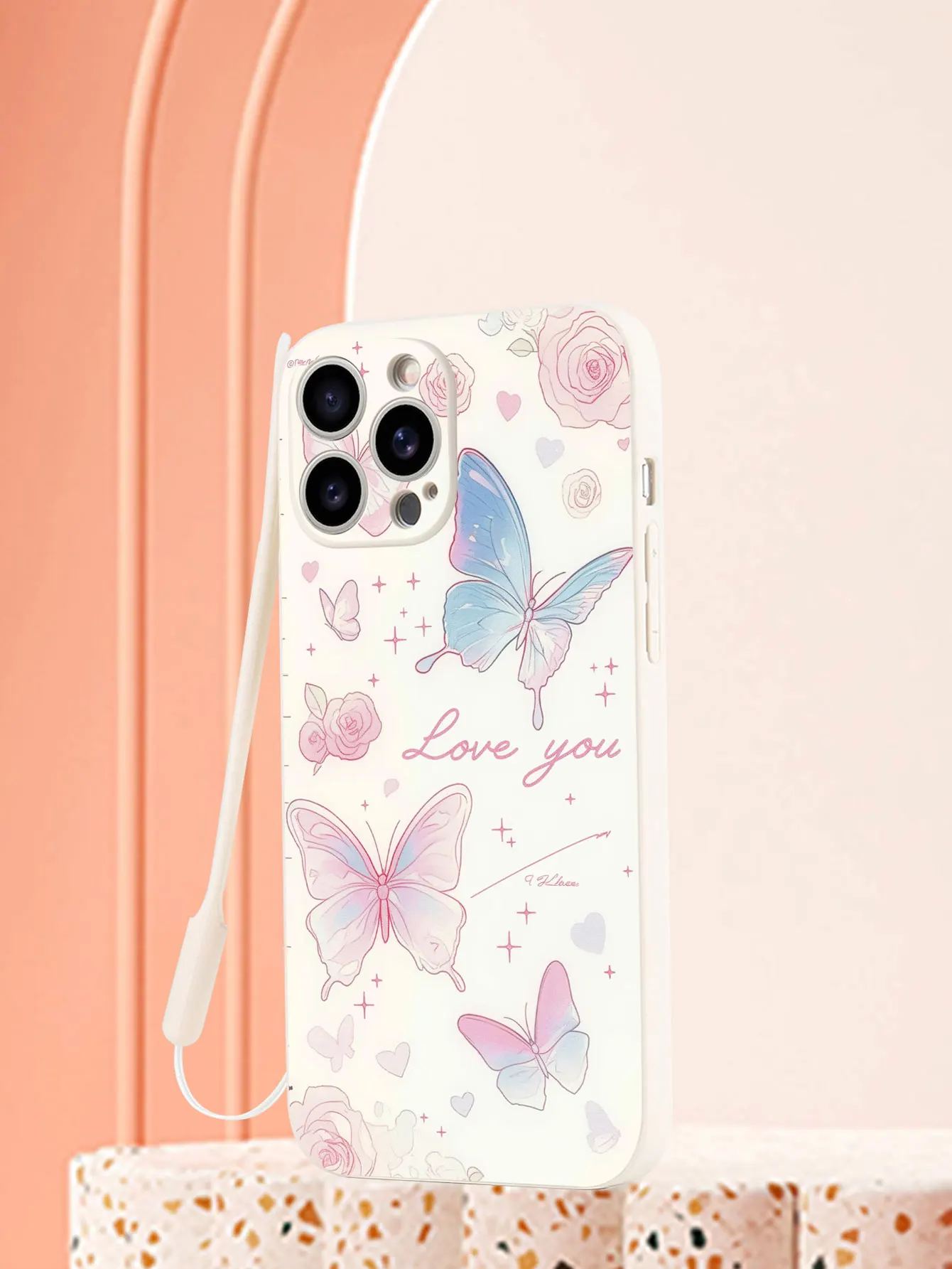 Custodia per telefono con cordino in silicone liquido quadrato di lusso con motivo a farfalla per iPhone 17 Pro Max 16 Plus 15 Pro 17Pro Cover posteriore Funda