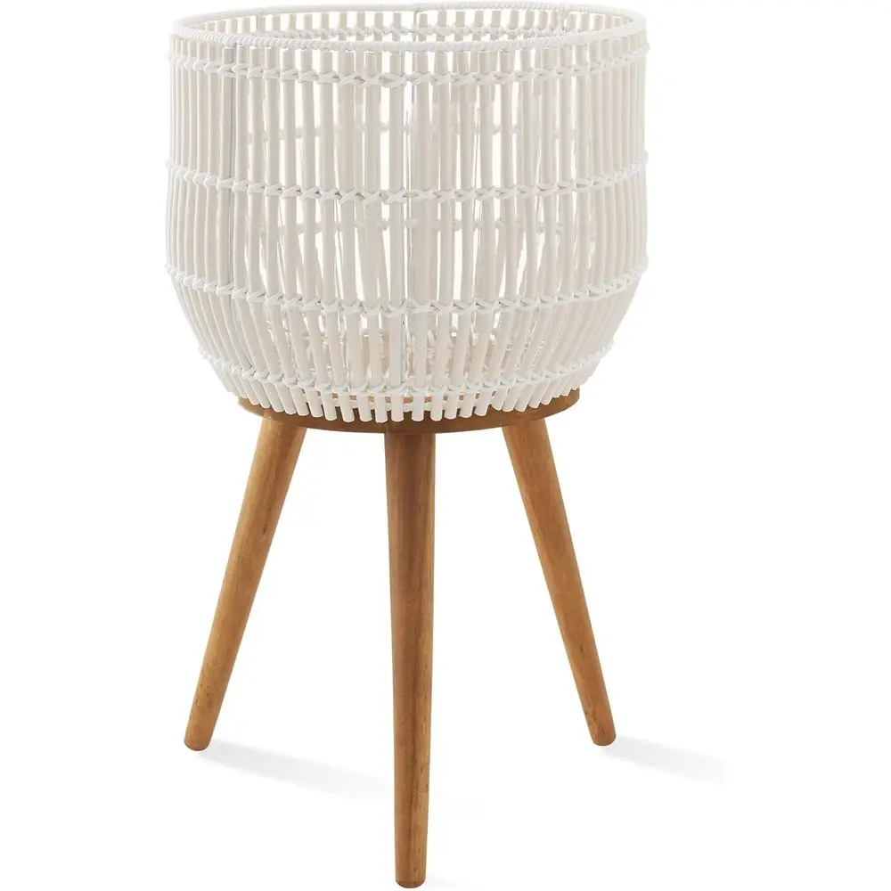 

Напольное кашпо белого цвета с деревянными ножками, большое, для комнатных растений и деревьев