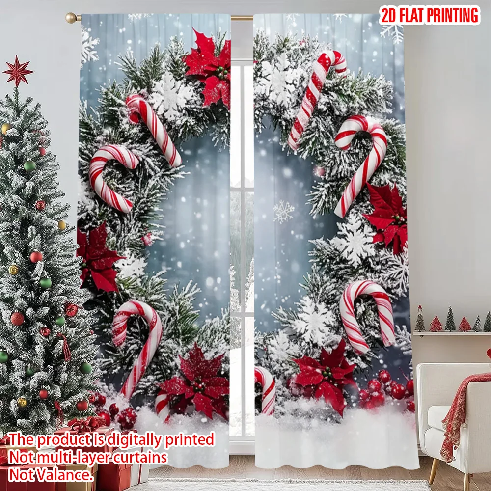 

2pcs 2D flat printing Merry Christmas Drapes Snow candy bar Versatile Polyester Fabric Without Electricity Birthday Party for
