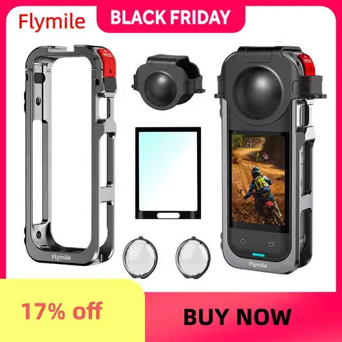 Flymile X5 Cage funda protectora de Metal para Insta360 X5 accesorios cámara marco de aleación de aluminio jaula con cubierta de lente de silicona