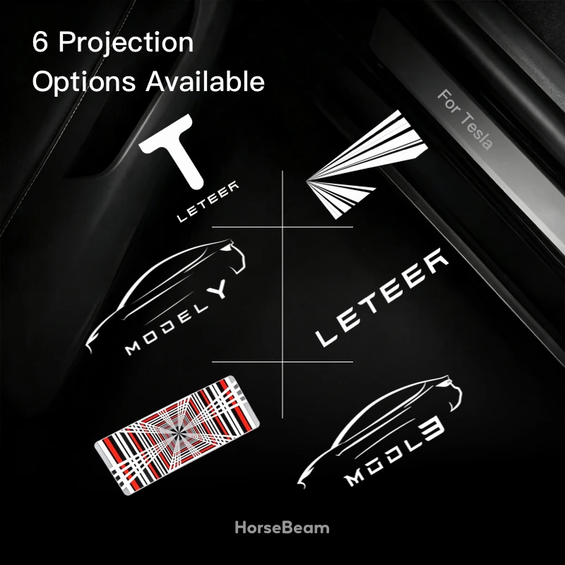 2Pcs Car Door Welcome Puddle Light For Tesla Model3 ModelY ModelX ModelS HD Led Ghost Shadow Lamp Projector Glass Lens Neverfade