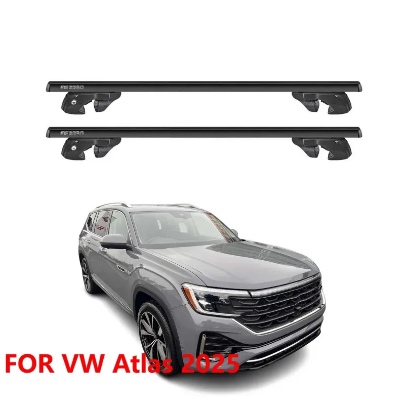 قضبان متقاطعة لرف السقف لسيارة VW Atlas 2025، حامل أمتعة من الألومنيوم الأسود قطعتين