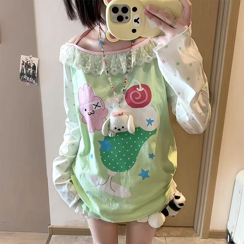 2025 printemps femmes vêtements hauts amples chemises décontracté à manches longues mignon subadorable Y2k t-shirt japonais Kawaii doux Harajuku hauts
