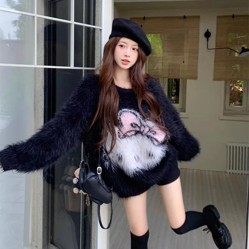 Sanrio Hello Kitty Sweater Fashion Y2k Women Oversized Knitwear Winter Harajuku Pullover Female O-neck Long Sleeve Top Gifts