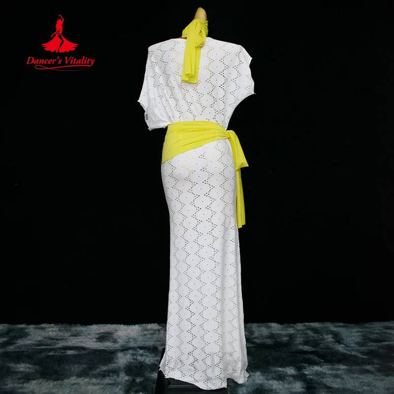 Traje de dança do ventre feminino solto e elegante robe + lenço + lenço de quadril 3 peças adulto confortável roupas de prática de algodão puro