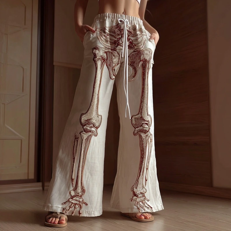 Celana Wanita Kasual Santai Model Tali Serut Kaki Lebar Gaya Retro Fashion Outdoor Streetwear Nyaman