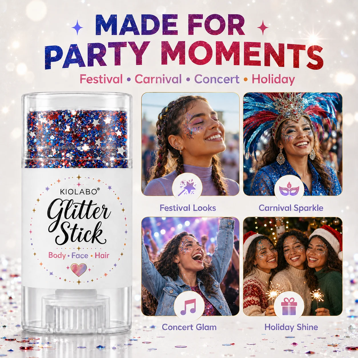 16g Stern-Pailletten-Glitzerstift, vielseitig einsetzbares funkelndes Gel-Make-up für Gesicht, Haare, Körper und Party – Detail 4