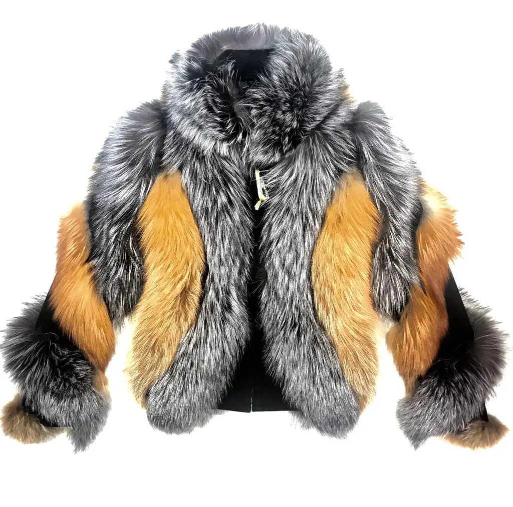 

2022 winter real fox fur coats silver fox fur luxury fur jacket with collar natural red fox coat