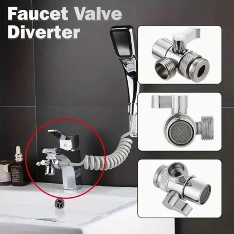 Universal Faucet Splitter for Kitchen Bathroom Toilet and Shower Diverter Valve Water Tap Connector with Easy Switch Adapter