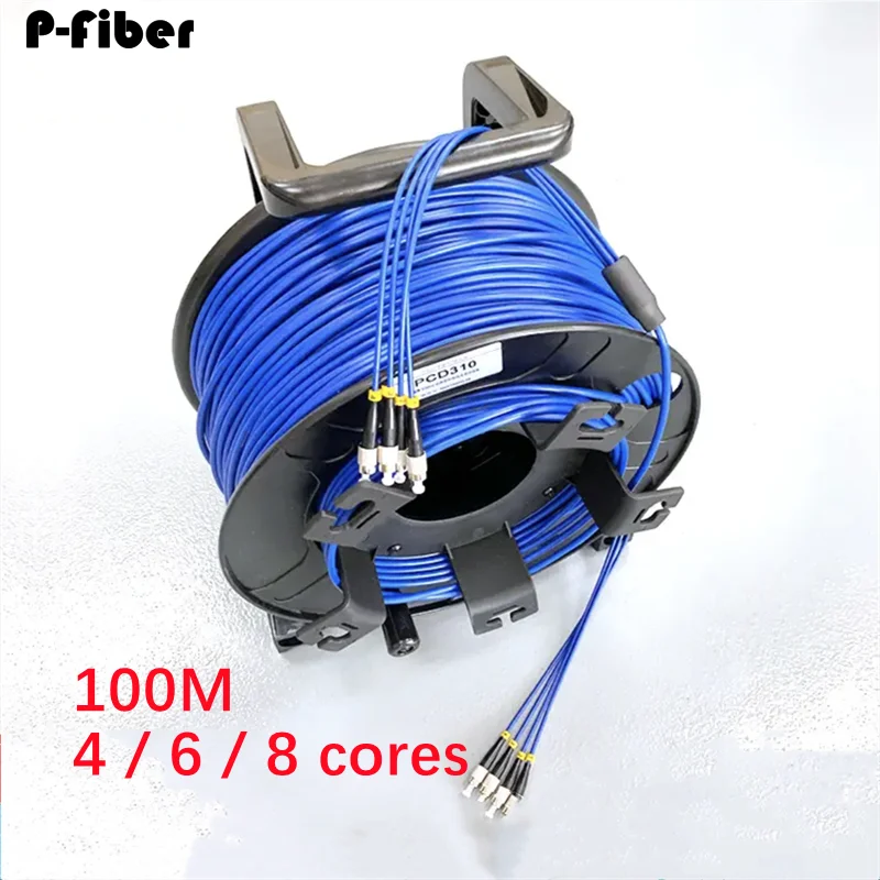 armored patchcord 100m 4/6/8 cores with PCD235 reel LC SC FC APC SM PVC DVI waterproof connector singlemode fiber optic jumper