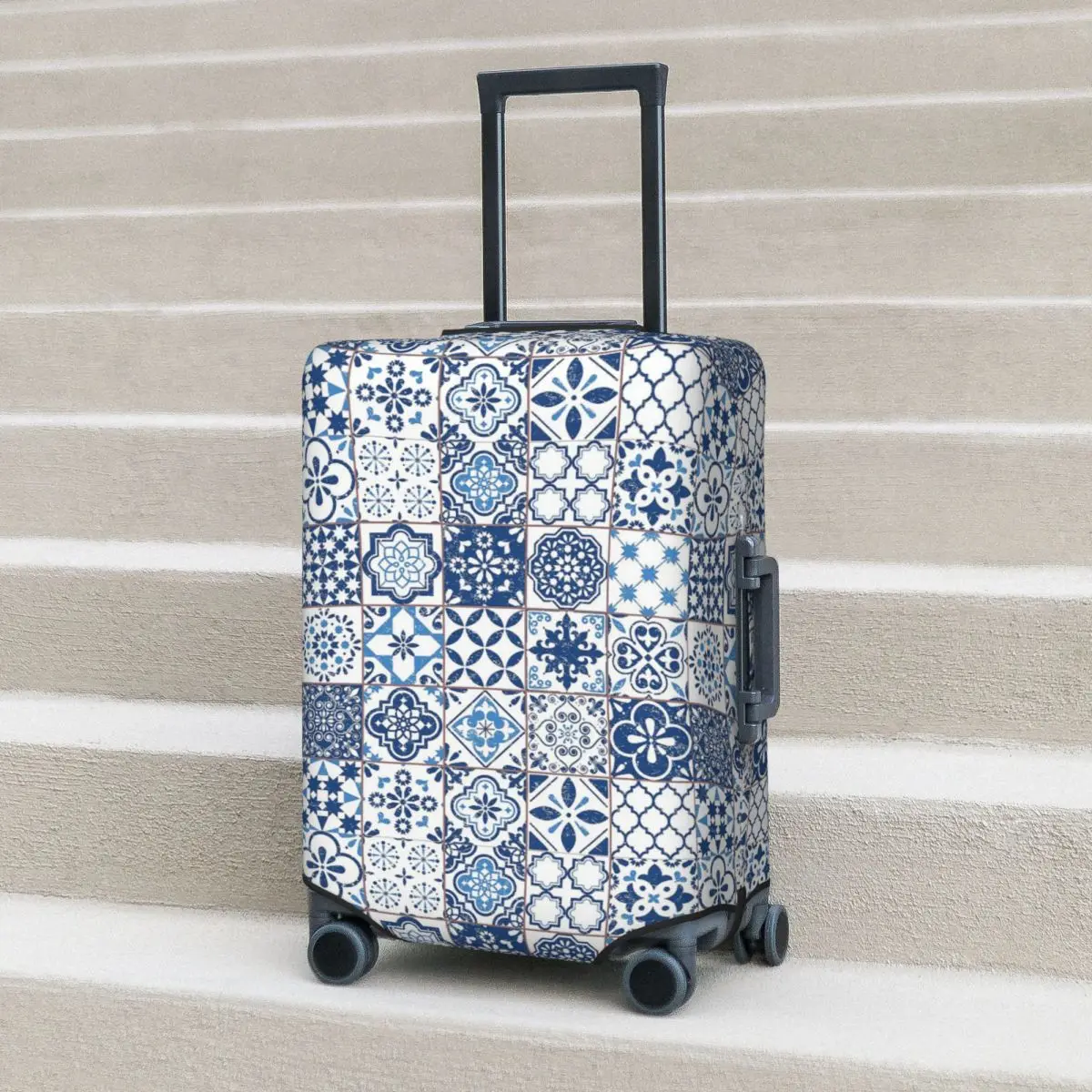 

Portuguese Azulejos Suitcase Cover Protection Elastic Trip Luggage Protector Covers for 18-32 Inch