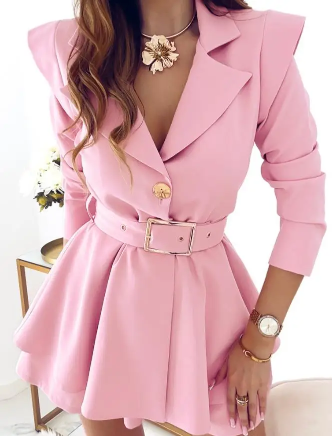 

Women's Elegant Blazer Dresses Shorts Temperament Notched Collar Paded Shoulder Long Sleeve Romper Casual Belted Short Jumpsuit