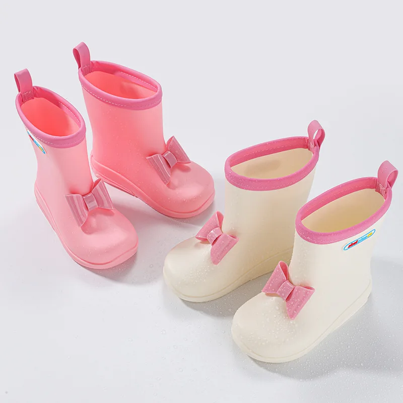 New Girls Rain Boots Versatile Soft Waterproof Bow Sweet Princess Four Seasons Cute Kindergarten Children Casual Rainy Day Shoes