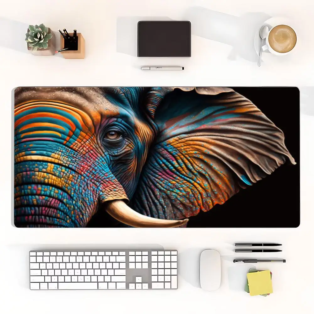 Large Size Playmat Mousepad Vibrant Floral Elephant Boho Design For Laptop Bedroom Learning Office Desktop Mat