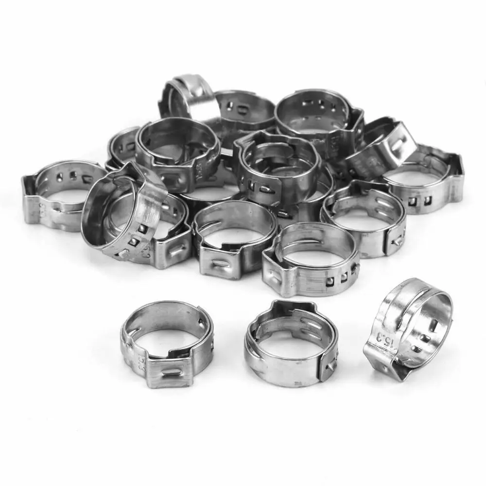 10Pcs 5.3-31mm Hose Clamp Single Ear Stepless Fixed Pipe Clip 304 Stainless Steel Assortment Kit Pipe Hoop Fuel Tube Water Pipe