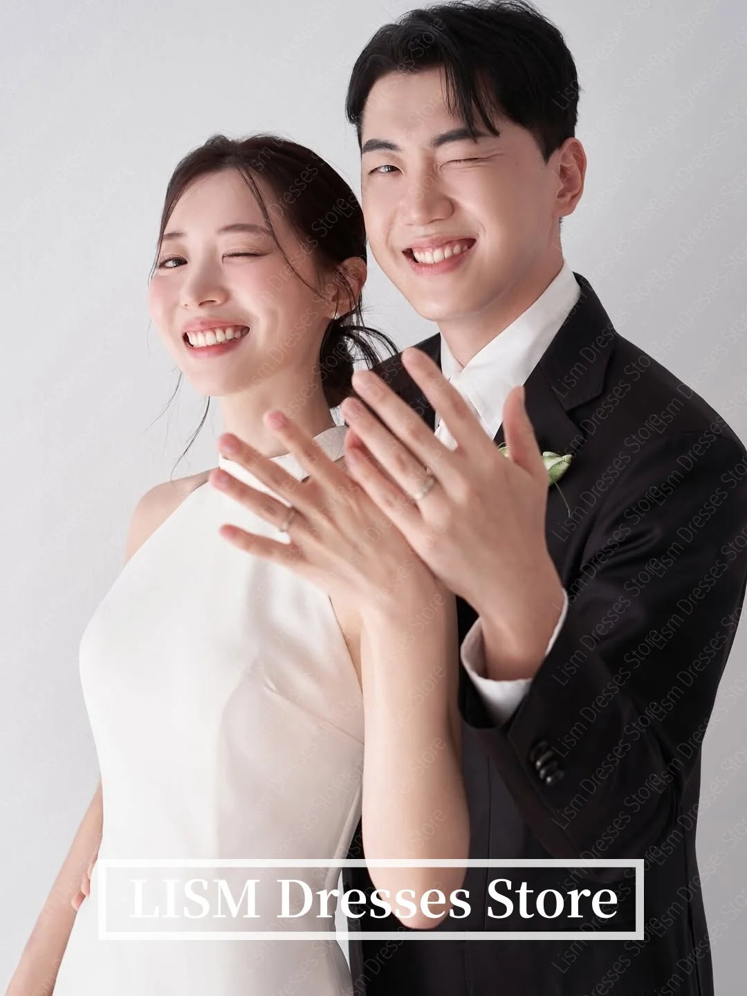 LISM High Neck Korea Mermaid Sleeveless Satin Wedding Dresses 웨딩드레스 Simple Ivory Customized Pretty Bride Gowns Plus Size