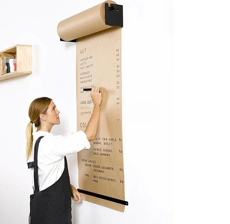 Modern Design Wall Mounted Hand Writing Painting Message Kraft Paper Drawing Board Loft Coffee Shop Menu Kids Drawing Paper Rack