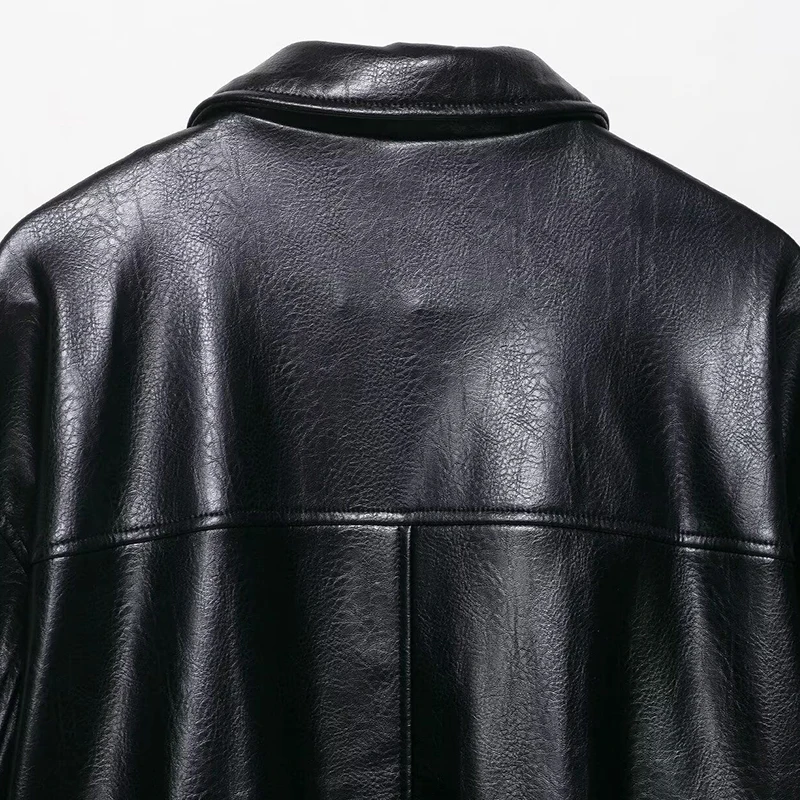 เสื้อแจ็คเก็ตหนังเทียมผู้หญิง แฟชั่นเท่ห์สไตล์มอเตอร์ไซค์ สตรีทแวร์ย้อนยุค แขนยาว เสื้อคลุมตัวนอก ซิปเรียบง่าย เสื้อคลุมฤดูหนาว