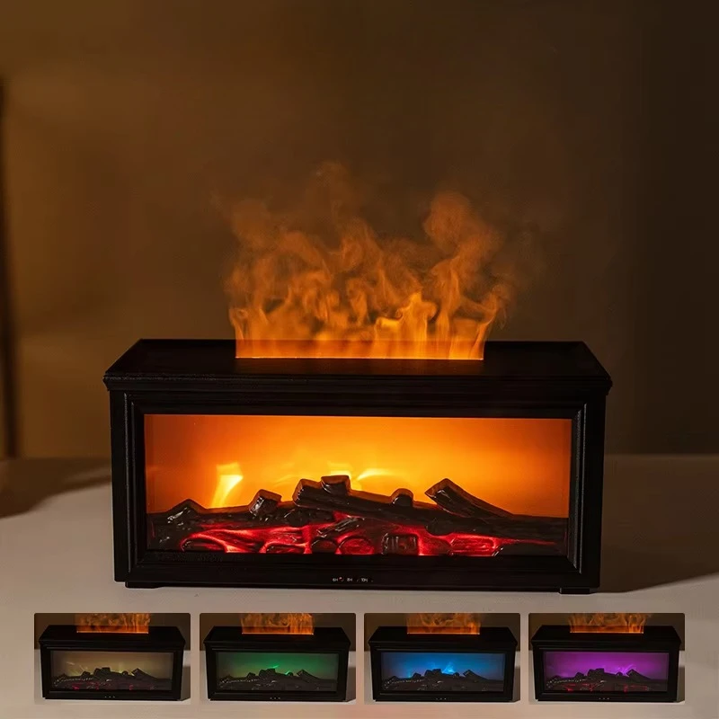 3D Simulated Flame Fireplace Aroma Diffuser USB Powered 7 Color LED Humidifier for Home Bedroom Desktop