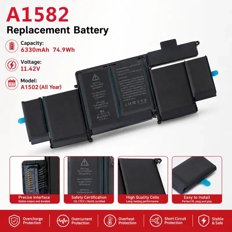 A1582 for Apple for Macbook 13 Inch A1502 A1493Internal Laptop Battery Replacement for 2014 2015 2016 Models