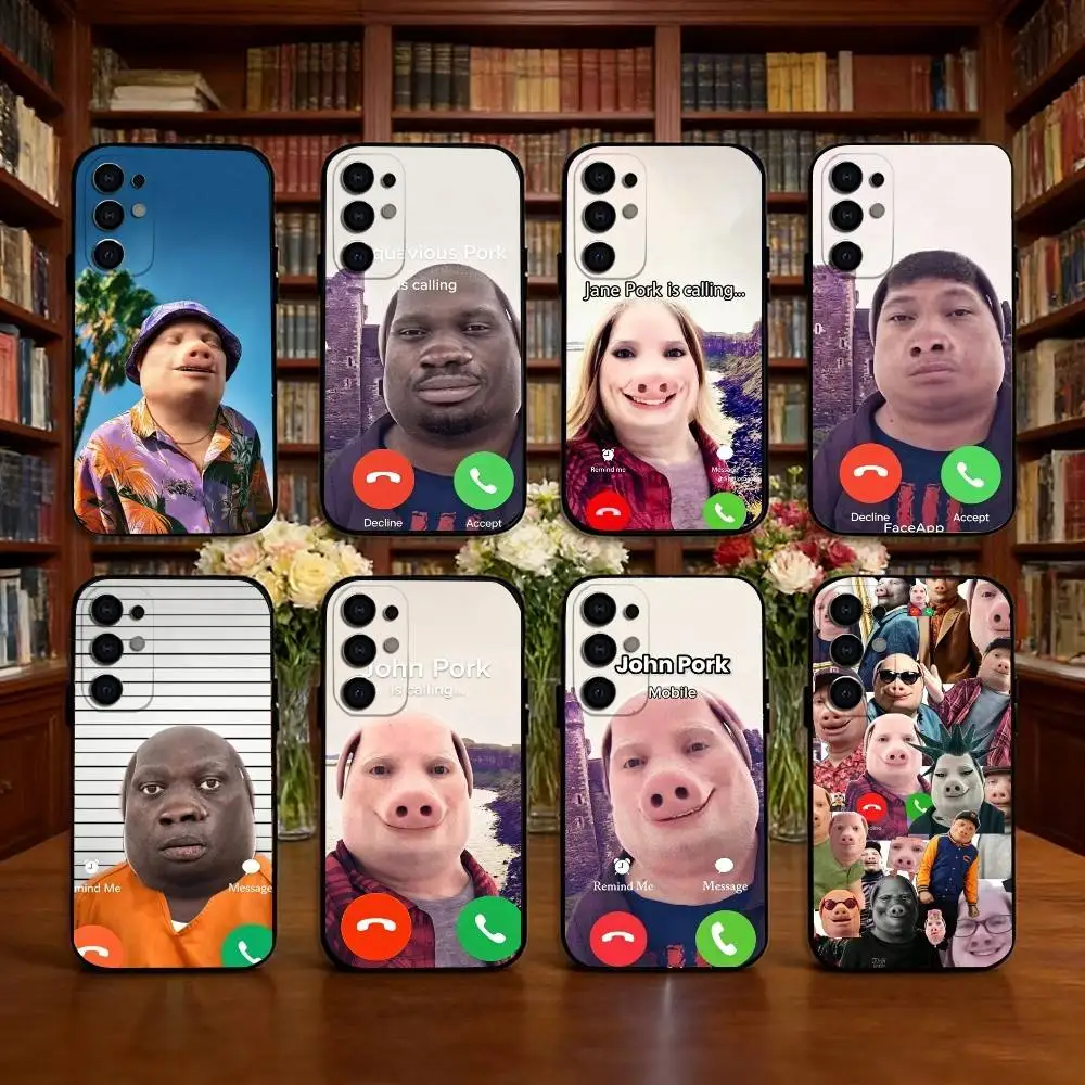 Funny J-John Pork is Calling Phone Case Black Silicone Soft For Samsung S25,S24,S21,S22,S23,S30,Ultra,S20,Plus,Fe,Lite