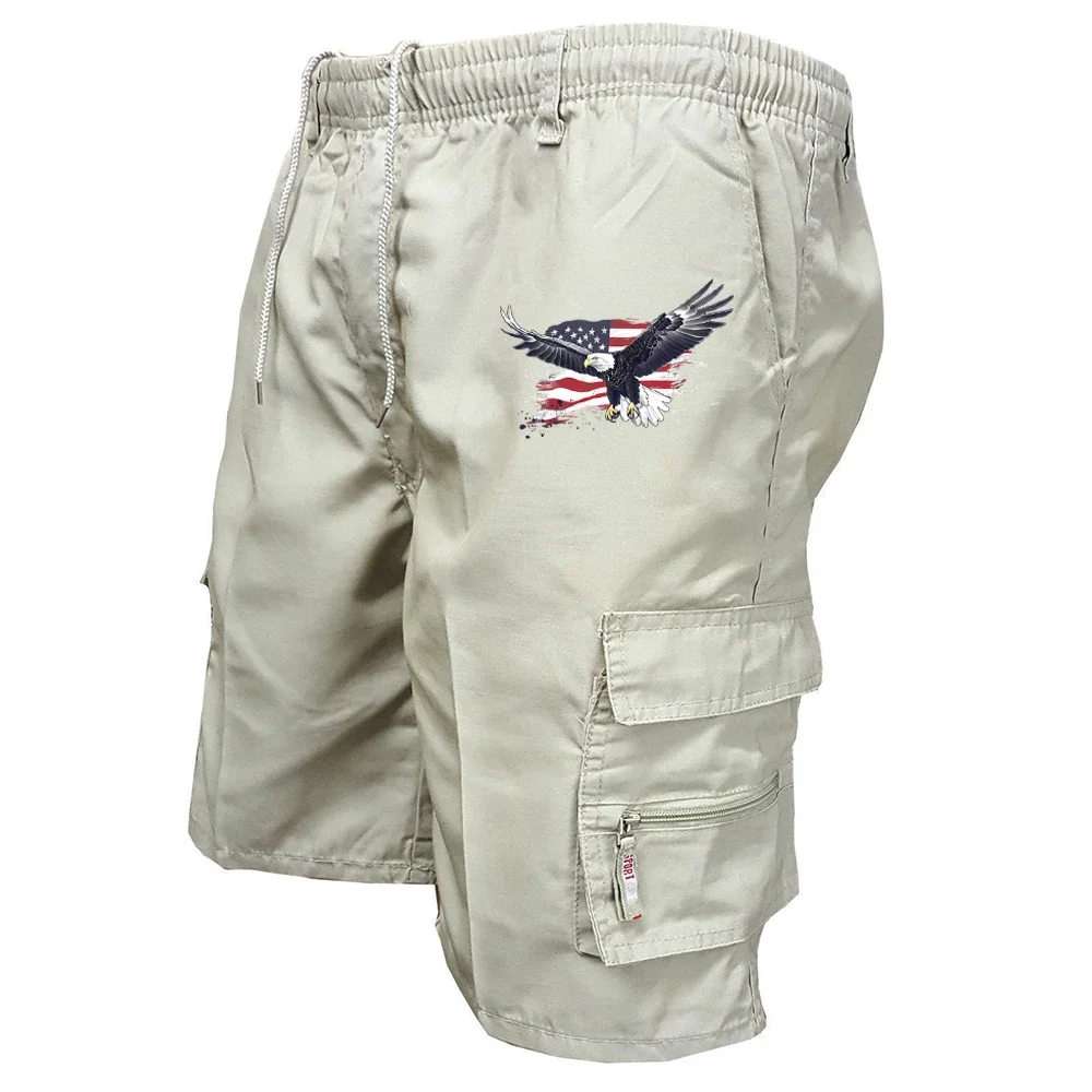 Men's summer workwear shorts elastic waist cycling shorts multi pocket loose work shorts outdoor sports printed casual shorts