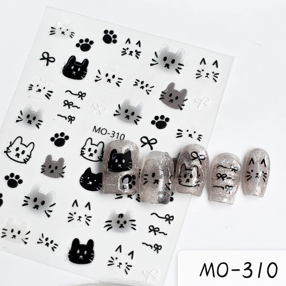 

Black Jelly Cat Face Nail Sticker Decals Charms Cute Dog Cartoon Adhesive Sliders Foils for Manicure Nail Art Decoration