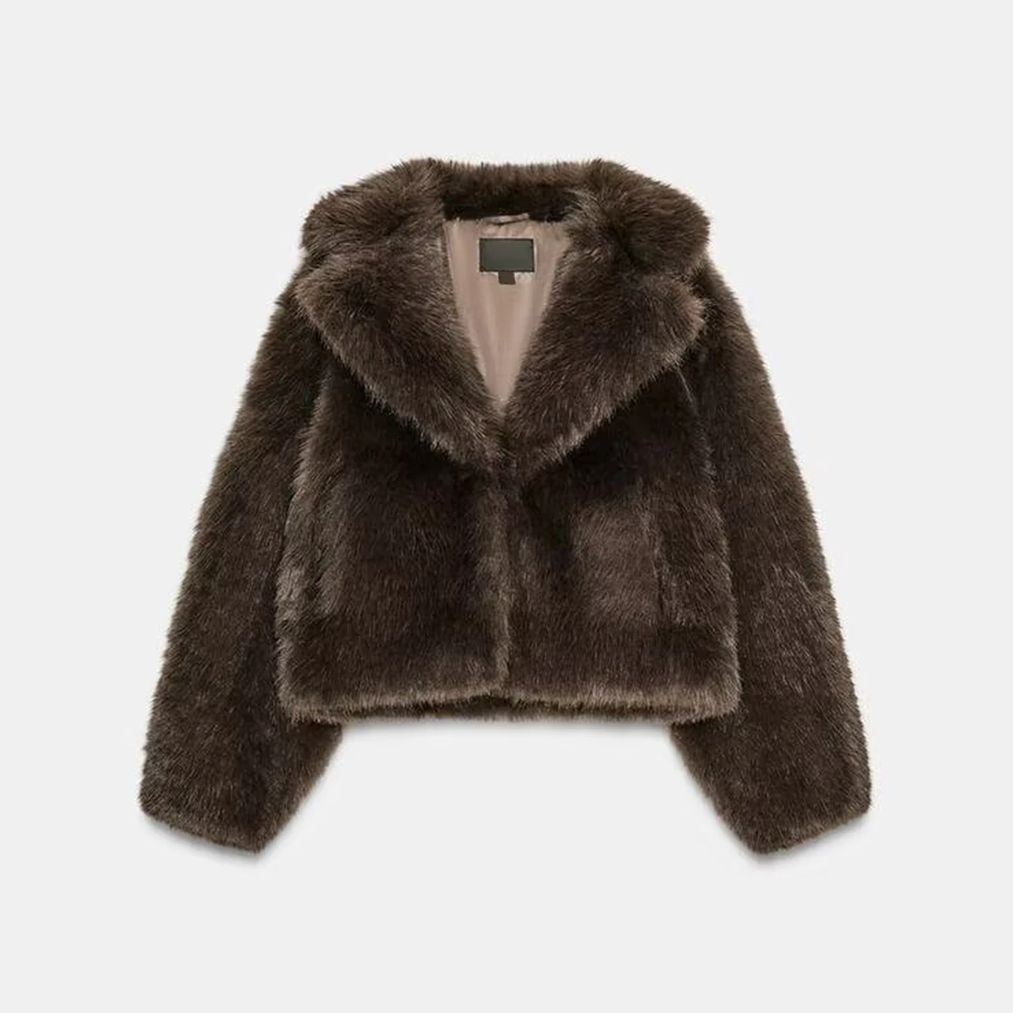 Manteau effet fourrure artificielle Faionable ort, nouvelle collection femme 2025, vêtement d'extérieur long, col montant, jaet