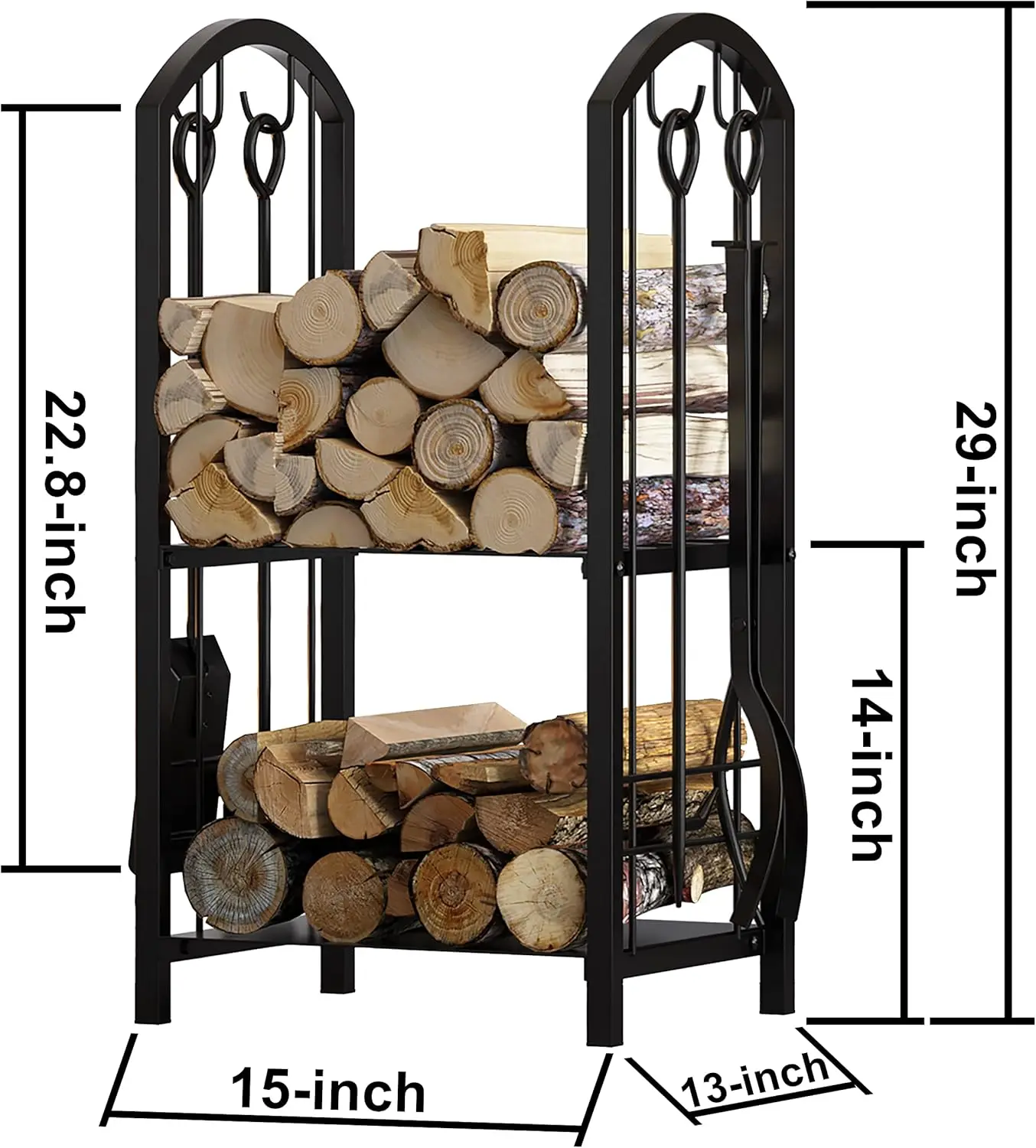 5-Piece Firewood Log Rack with Tool Set for Efficient Wood Storage and Stacking in Black