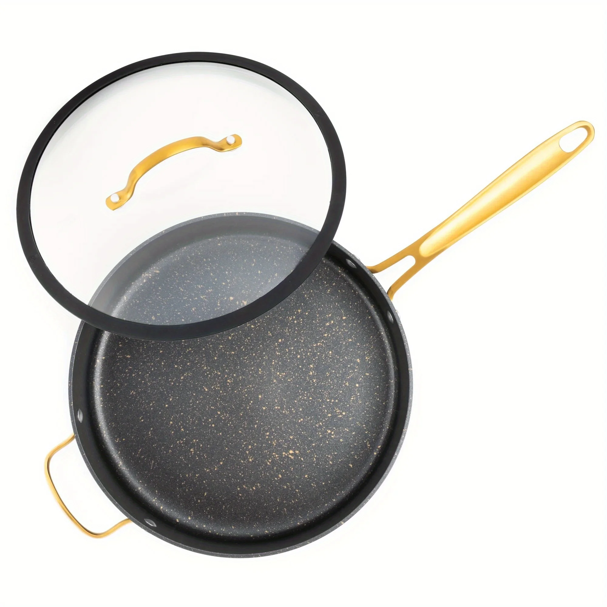 Non-Stick 5 QT Signature Saute Pan with Glass Lid, Black & Gold