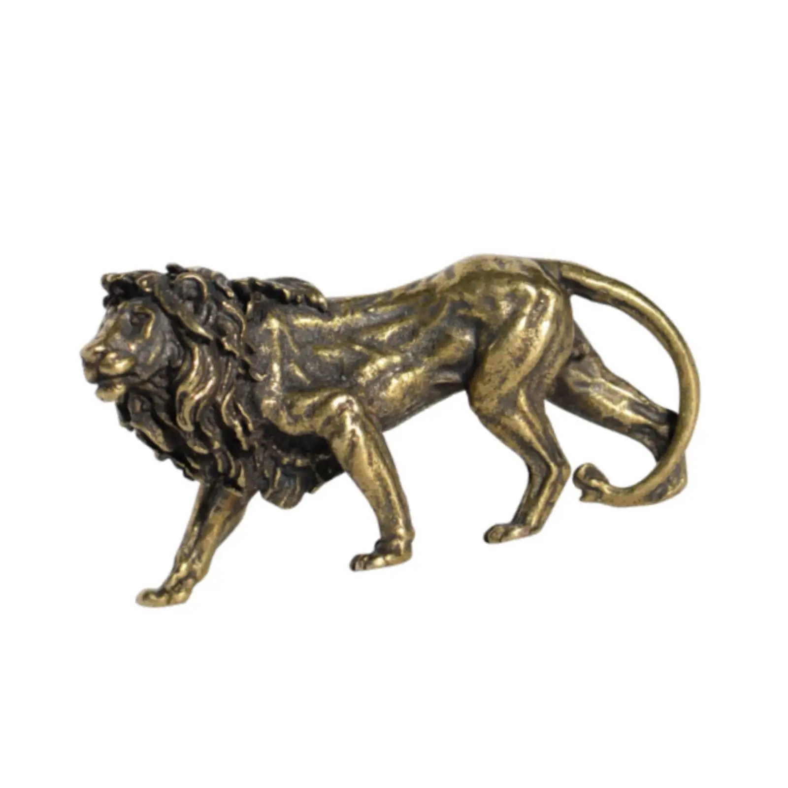 Brass Lion Figurine Miniature Ornament Tea Pet Collectible Desktop Decoration Handmade Animal Figurine for Bedside Bar Office