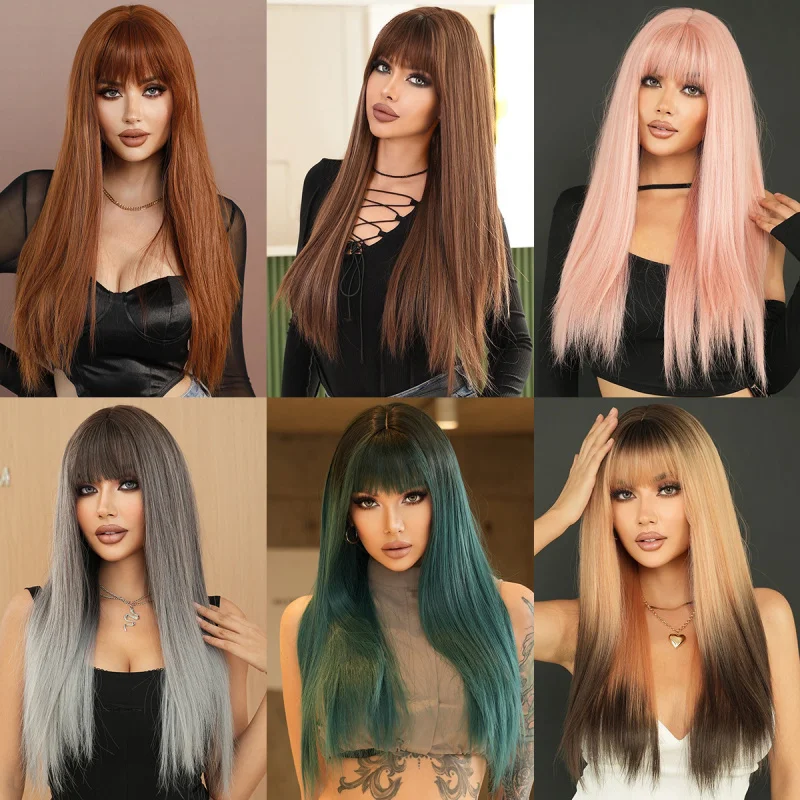 Multi-color options available, European and American straight hair colored wigs, full head set for women, fashionable long