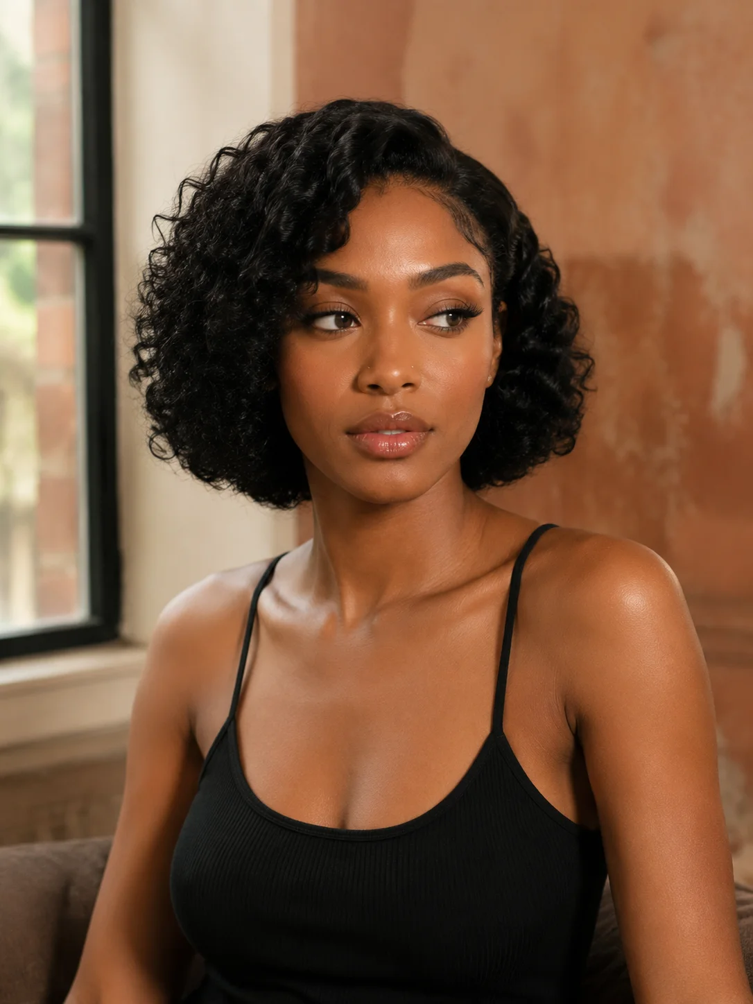 TLMOPOL 13x1 Lace Front Short Curly Human Hair Wig 6 Inch Side Part Natural Black Tiny Curly Pixie Cut Wig Adjustable Breathable Cap Daily Wear Wig