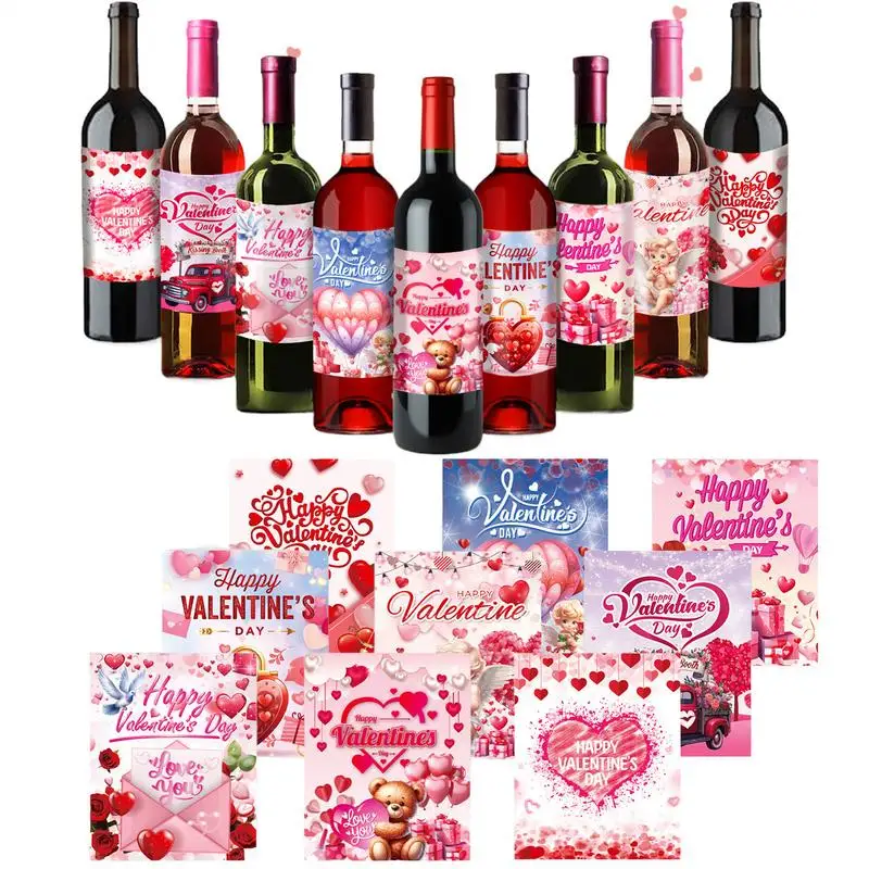 Valentine's Day Wine Water Bottle Decals Wine Bottle Label Stickers Wedding Stickers Valentine's Day Wine Label Sticker 9x For